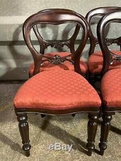 Set of 4x antique Victorian style balloon back dining chairs, upholstered seats
