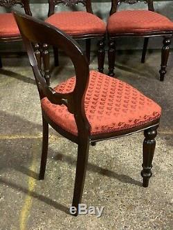 Set of 4x antique Victorian style balloon back dining chairs, upholstered seats