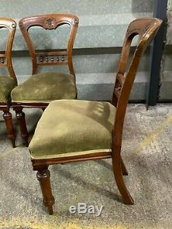 Set of 4x antique Victorian upholstered dining chairs balloon spade spoon backs