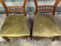Set of 4x antique Victorian upholstered dining chairs balloon spade spoon backs