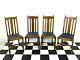 Set Of 4x Antique Art Deco Solid Oak Dining Chairs With Rexine Upholstered Seats