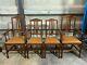Set Of 4x Antique Arts & Crafts Style Solid Oak Upholstered Dining Chairs Carver