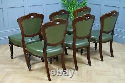 Set of 6 Antique Original Victorian Mahogany Leather Upholstered Dining Chairs