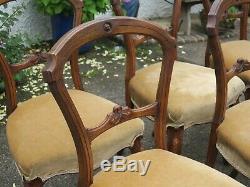 Set of 6 Antique Upholstered Dining Chairs, Walnut