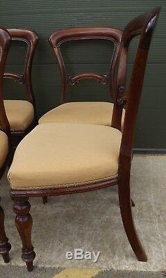 Set of 6 Antique Victorian Mahogany Balloon-Back Dining Chairs Upholstered Seats