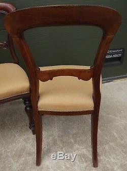 Set of 6 Antique Victorian Mahogany Balloon-Back Dining Chairs Upholstered Seats