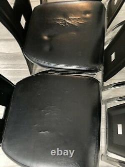 Set of 6 Black Faux Leather Dining Chairs High Back with Chrome Legs