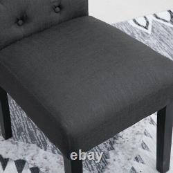 Set of 6 Dark Grey Button Tufted High Back Dining Chairs Fabric Padded Kitchen