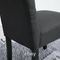 Set of 6 Dark Grey Button Tufted High Back Dining Chairs Fabric Padded Kitchen