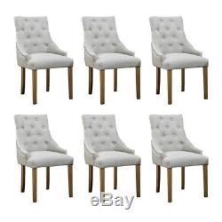 Set of 6 Dining Accent Chair Curved Button Tufted Fabric Upholstered Scoop