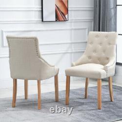 Set of 6 Dining Chairs Armchairs Fabric Padded Seat Button Tufted Dining Room BN