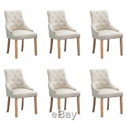 Set of 6 Dining Chairs Curved Shape Button Tufted Fabric Upholstered Home Lounge