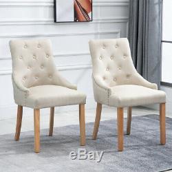 Set of 6 Dining Chairs Curved Shape Button Tufted Fabric Upholstered Home Lounge