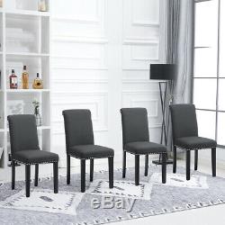 Set of 6 Dining Chairs High Back Dining Room Fabric Upholstered Rivets Dark Grey