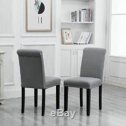 Set of 6 Dining Room Gray Dining Chairs High Back Fabric Upholstered with Rivets