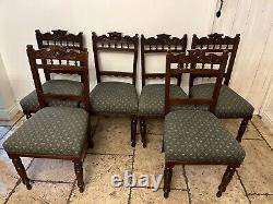 Set of 6 Edwardian Walnut Upholstered Dining Chairs On turned legs NICE SET
