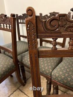 Set of 6 Edwardian Walnut Upholstered Dining Chairs On turned legs NICE SET