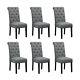 Set Of 6 Grey Dining Chair Fabric Button Tufted Padded Seat Wood Leg Diningroom