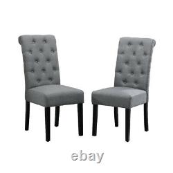 Set of 6 Grey Dining Chair Fabric Button Tufted Padded Seat Wood Leg Diningroom