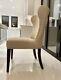 Set Of 6 Six Linen Upholstered Highback Lion Knocker Ring Handle Dining Chairs