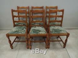 Set of 6 Six Oak Ladderback Dining Chairs Upholstered Seats