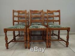 Set of 6 Six Oak Ladderback Dining Chairs Upholstered Seats