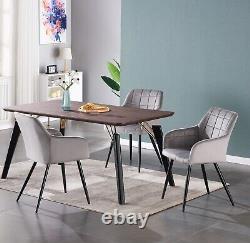 Set of 6 Upholstered Dining Chairs Velvet Padded Seat Metal Legs Dining Room