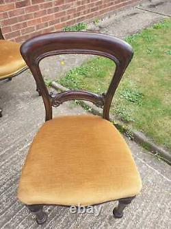 Set of 6 Vintage Balloon Back Victorian Dining Room Upholstered Chairs