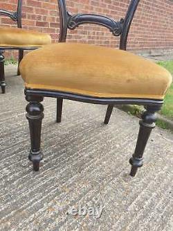 Set of 6 Vintage Balloon Back Victorian Dining Room Upholstered Chairs