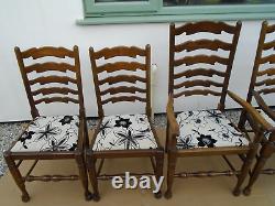 Set of 6 Vintage Oak Ladder Back Kitchen Dining Chairs 4 + 2 Carver Arm Chairs