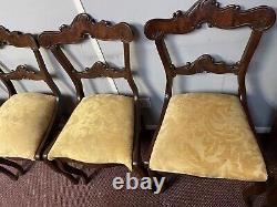 Set of 6 Wooden Dining Chairs with Yellow Fabric upholstered seats
