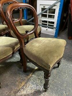 Set of 6x antique Victorian balloon / spoon back upholstered dining chairs Six
