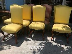 Set of 8 French Antique Style Louis XIV Walnut Upholstered Dining Chair in Silk