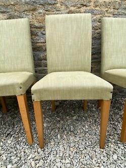 Set of 8 Habitat dining chairs, recovered in green linen with stud detail