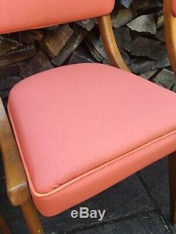 Set of Four BEN Stoe Vintage Dining Chairs Mid Century Re-Upholstered Pink