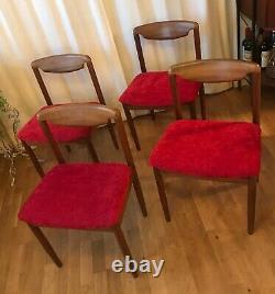 Set of Four Vintage Mid-Century Teak Dining Chairs Upholstered Velvet Seats