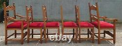 Set of Six (6) Solid Wood Chairs Upholstered Gothic Style Dining Chairs