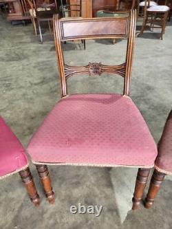 Six Antique Georgian mahogany bar back dining chairs turned legs upholstered