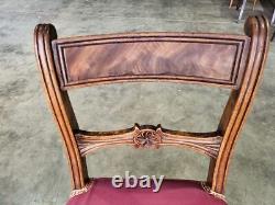 Six Antique Georgian mahogany bar back dining chairs turned legs upholstered