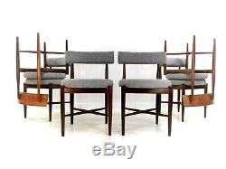 Six Newly Upholstered Victor Wilkins G-Plan Grey Herringbone Teak Dining Chairs