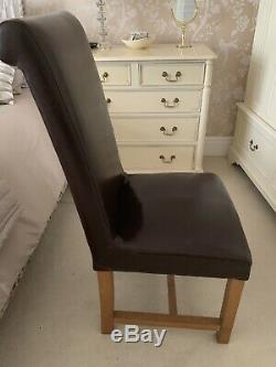 Solid Oak Dining Chairs upholstered in dark brown leather from Halo Living x 8