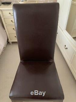 Solid Oak Dining Chairs upholstered in dark brown leather from Halo Living x 8
