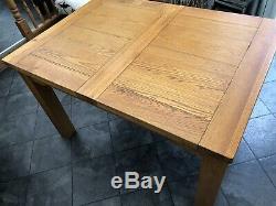 Solid Oak Dining Table and 4 Leather Upholstered Chairs Extendable to 6 Seater