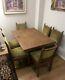 Solid Oak Extendable Dining Room Table With 6 Upholstered Carved Chairs