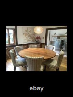 Solid Walnut Round Dining Table with 6 Upholstered Chairs