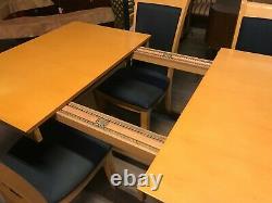 Solid Wood Beech Extending Dining Table And 4 Black Upholstered Matching Chairs
