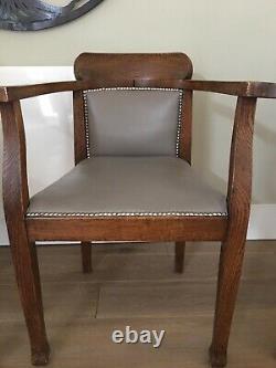 Solid Wood Genuine Leather Upholstered Carver Dining Chairs X 4