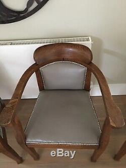 Solid Wood Genuine Leather Upholstered Carver Dining Chairs X 6