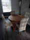 Solid Oak Round Dining Table And 4 Upholstered Dining Chairs