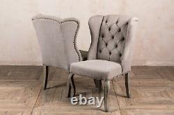 Stone Grey Linen Upholstered Dining Chairs French Style Button Back